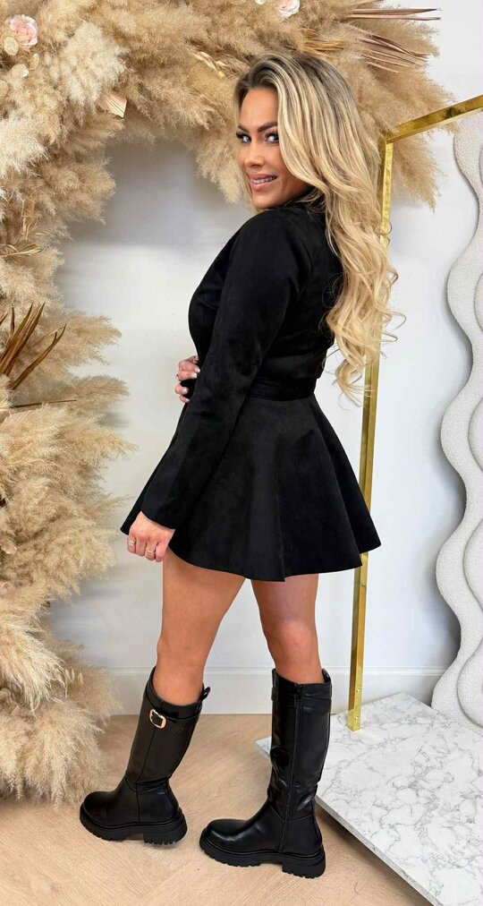 SUEDE CHIQUE BUTTON PLAYSUIT BLACK SUEDE CHIQUE BUTTON PLAYSUIT BLACK