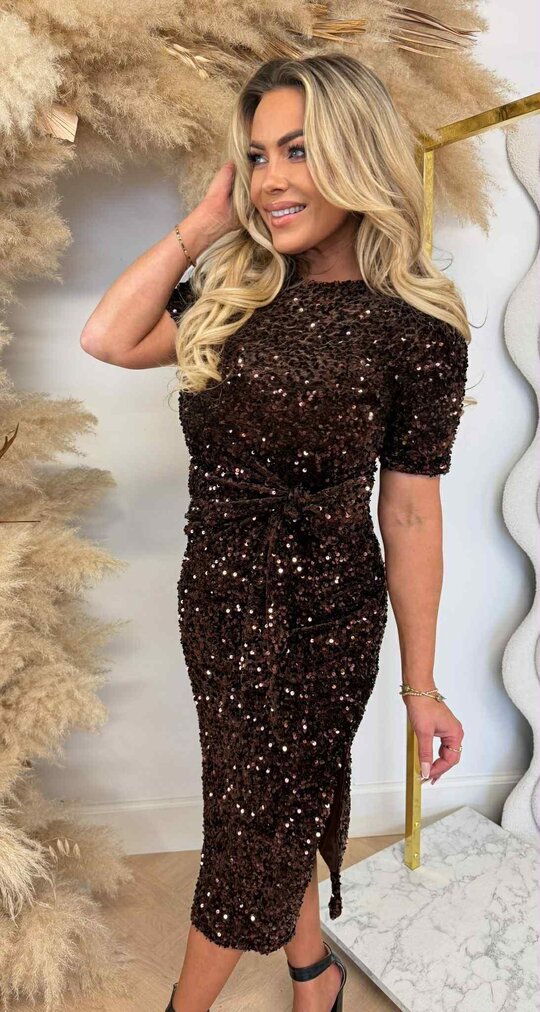 KNOT SEQUIN DRESS 2906 CHOCO KNOT SEQUIN DRESS 2906 CHOCO