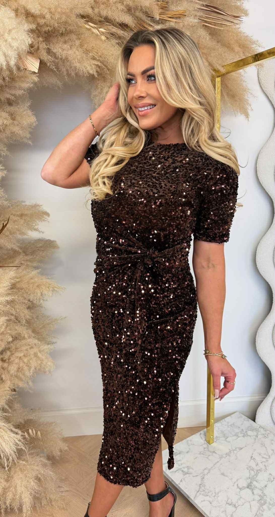 KNOT SEQUIN DRESS 2906 CHOCO KNOT SEQUIN DRESS 2906 CHOCO