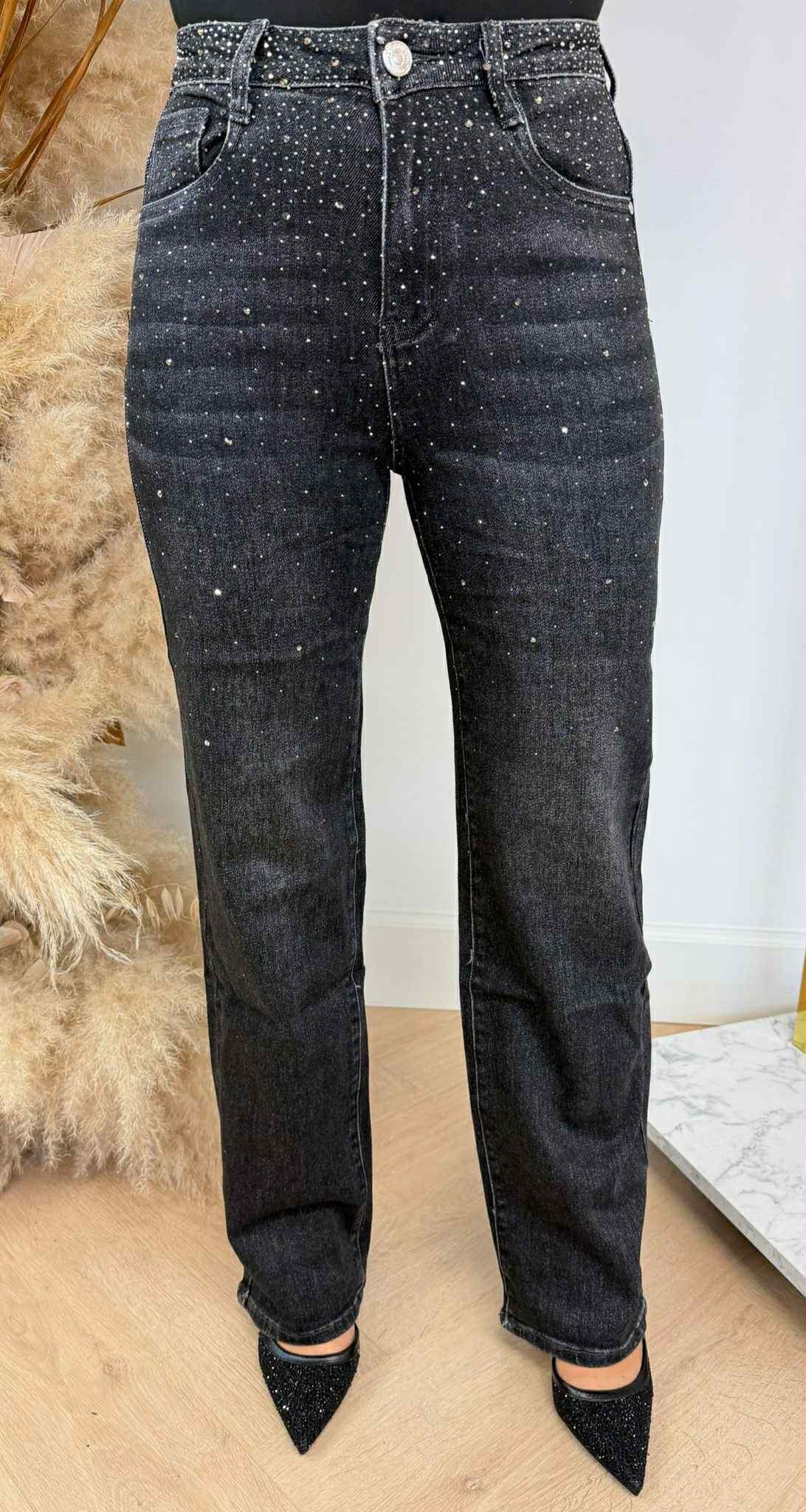 SPARKLE STRAIGT LEG JEANS FR612 DARKGREY