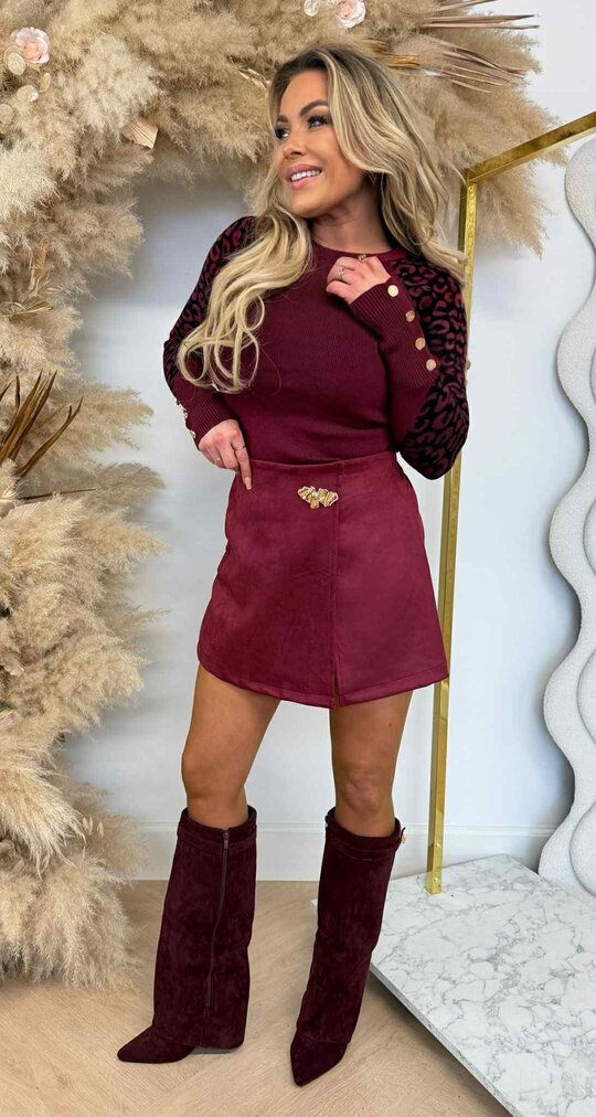 LEOPARD SLEEVE  BUTTON TOP 1079 BORDEAUX LEOPARD SLEEVE  BUTTON TOP 1079 BORDEAUX