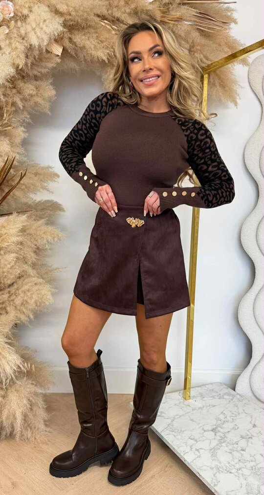 LEOPARD SLEEVE  BUTTON TOP 1079 CHOCO LEOPARD SLEEVE  BUTTON TOP 1079 CHOCO