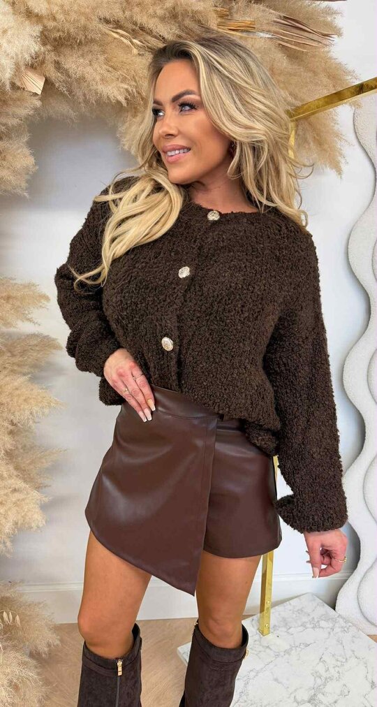 SOFT TEDDY BUTTON VEST/SWEAT 0165 CHOCO SOFT TEDDY BUTTON VEST/SWEAT 0165 CHOCO