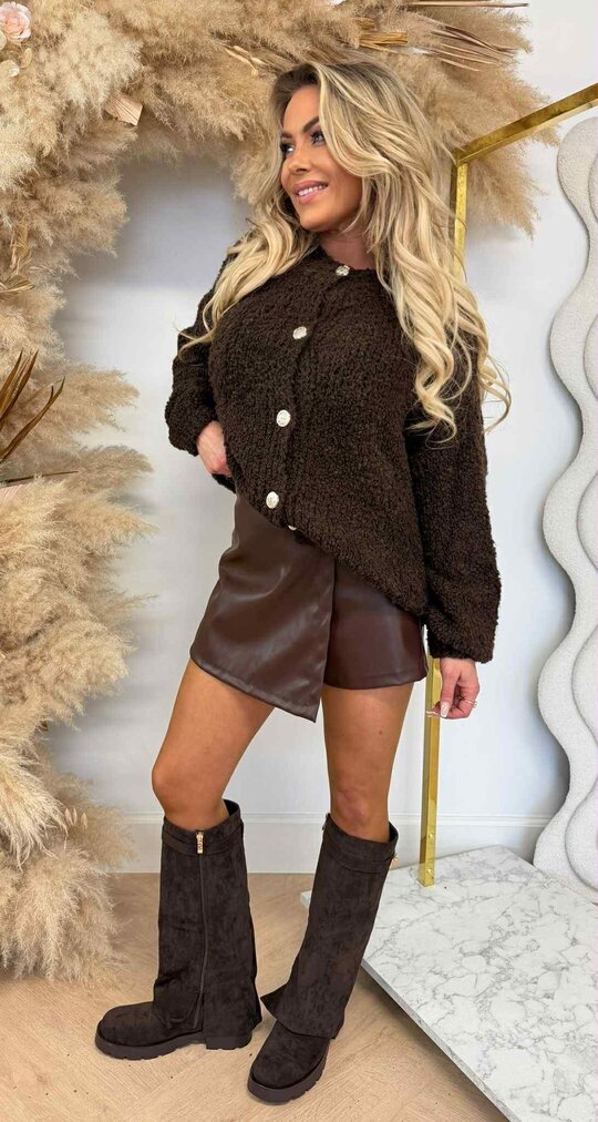 SOFT TEDDY BUTTON VEST/SWEAT 0165 CHOCO SOFT TEDDY BUTTON VEST/SWEAT 0165 CHOCO