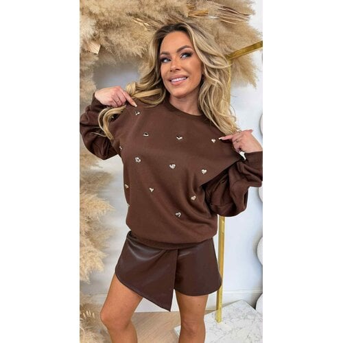 HARTJES STUDDED SWEAT 5345 CHOCO HARTJES STUDDED SWEAT 5345 CHOCO