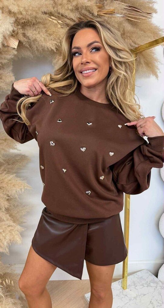 HARTJES STUDDED SWEAT 5345 CHOCO HARTJES STUDDED SWEAT 5345 CHOCO