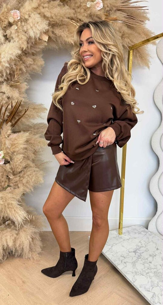 HARTJES STUDDED SWEAT 5345 CHOCO HARTJES STUDDED SWEAT 5345 CHOCO