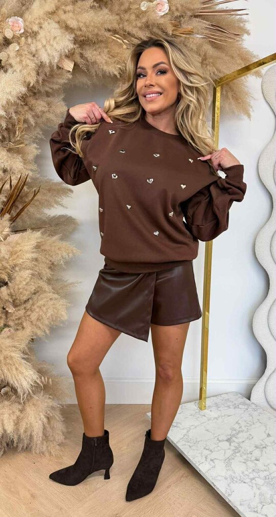 HARTJES STUDDED SWEAT 5345 CHOCO HARTJES STUDDED SWEAT 5345 CHOCO