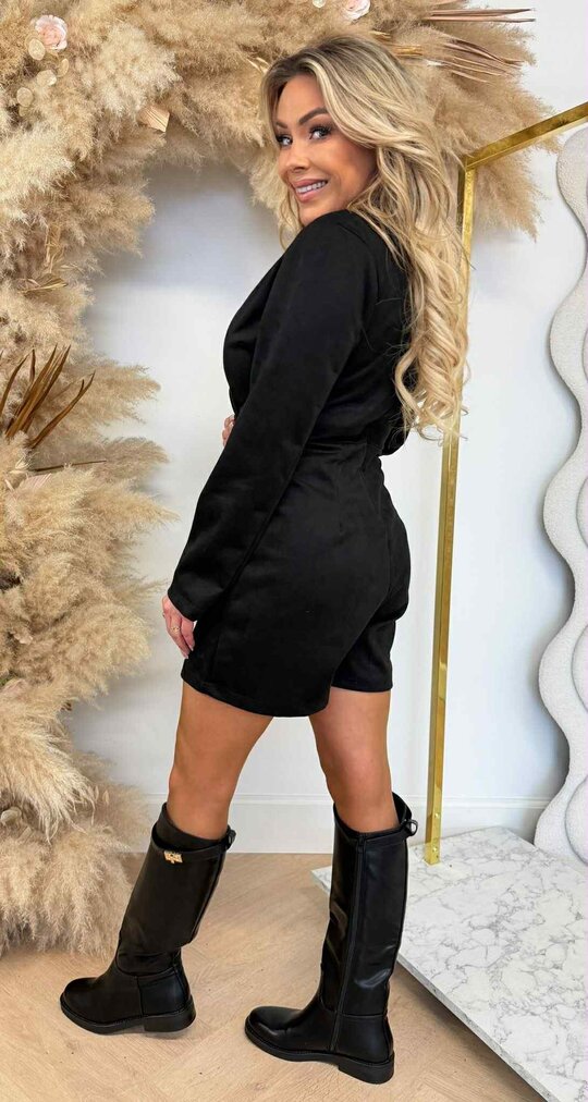 SUEDINE LOOK OMSLAG PLAYSUIT BLACK SUEDINE LOOK OMSLAG PLAYSUIT BLACK