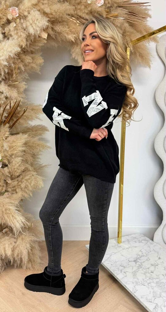 NEW YORK LACE TEKST SWEAT 7825 BLACK NEW YORK LACE TEKST SWEAT 7825 BLACK