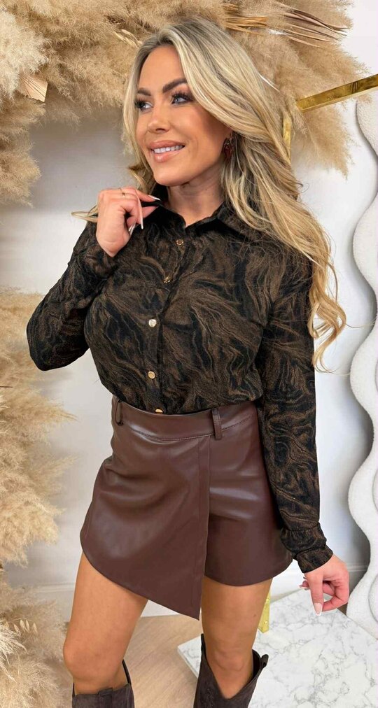 BY SWAN BUTTON SHINE PRINT BLOUSE 8975 COFFEE