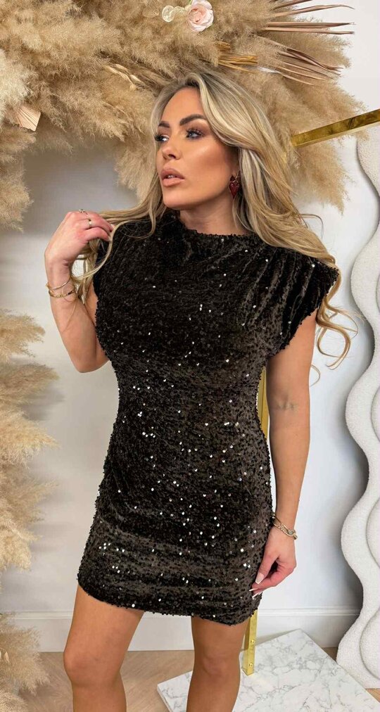 SHOULDER PARTY SEQUIN DRESS CHOCO SHOULDER PARTY SEQUIN DRESS CHOCO