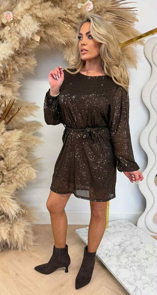 ALL OVER SEQUIN LUS DRESS CHOCO ALL OVER SEQUIN LUS DRESS CHOCO