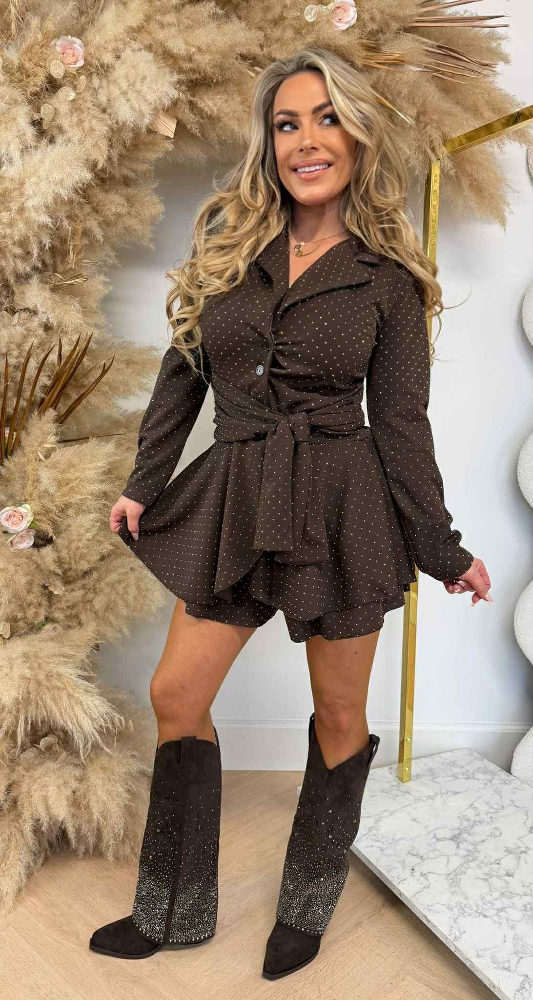 RENATE GLITTER KNOOP PLAYSUIT CHOCO