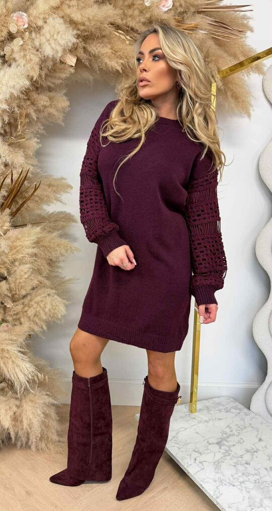 GIRLY PATROON SLEEVE DRESS 6532 BORDEAUX GIRLY PATROON SLEEVE DRESS 6532 BORDEAUX