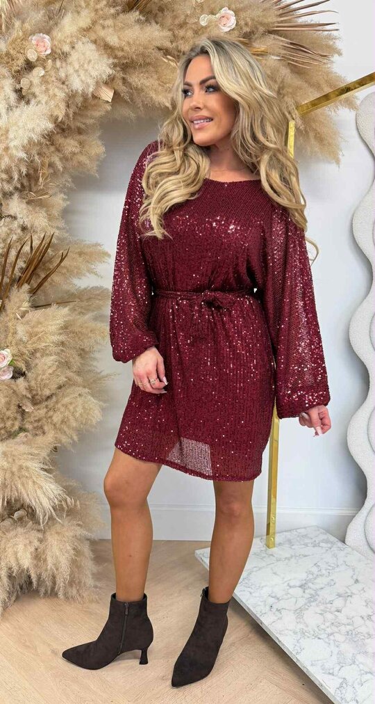 ALL OVER SEQUIN LUS DRESS BORDEAUX ALL OVER SEQUIN LUS DRESS BORDEAUX