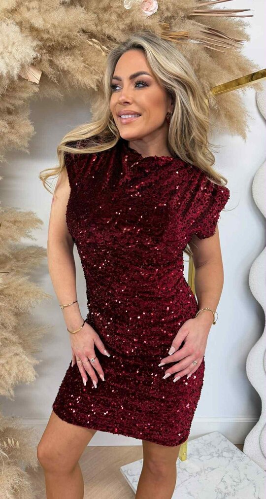 SHOULDER PARTY SEQUIN DRESS BORDEAUX SHOULDER PARTY SEQUIN DRESS BORDEAUX