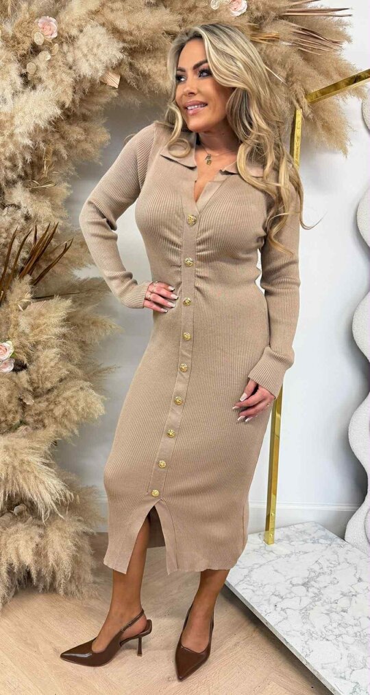 BUTTON ROSE DRESS 671 TAUPE BUTTON ROSE DRESS 671 TAUPE