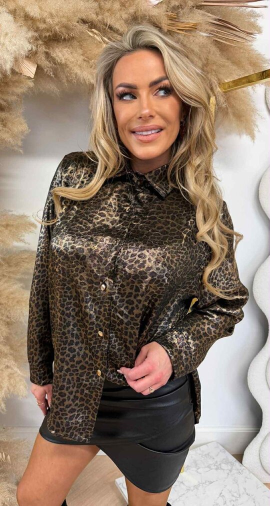 SHINY LEOPARD BLOUSE GOLD/BLACK