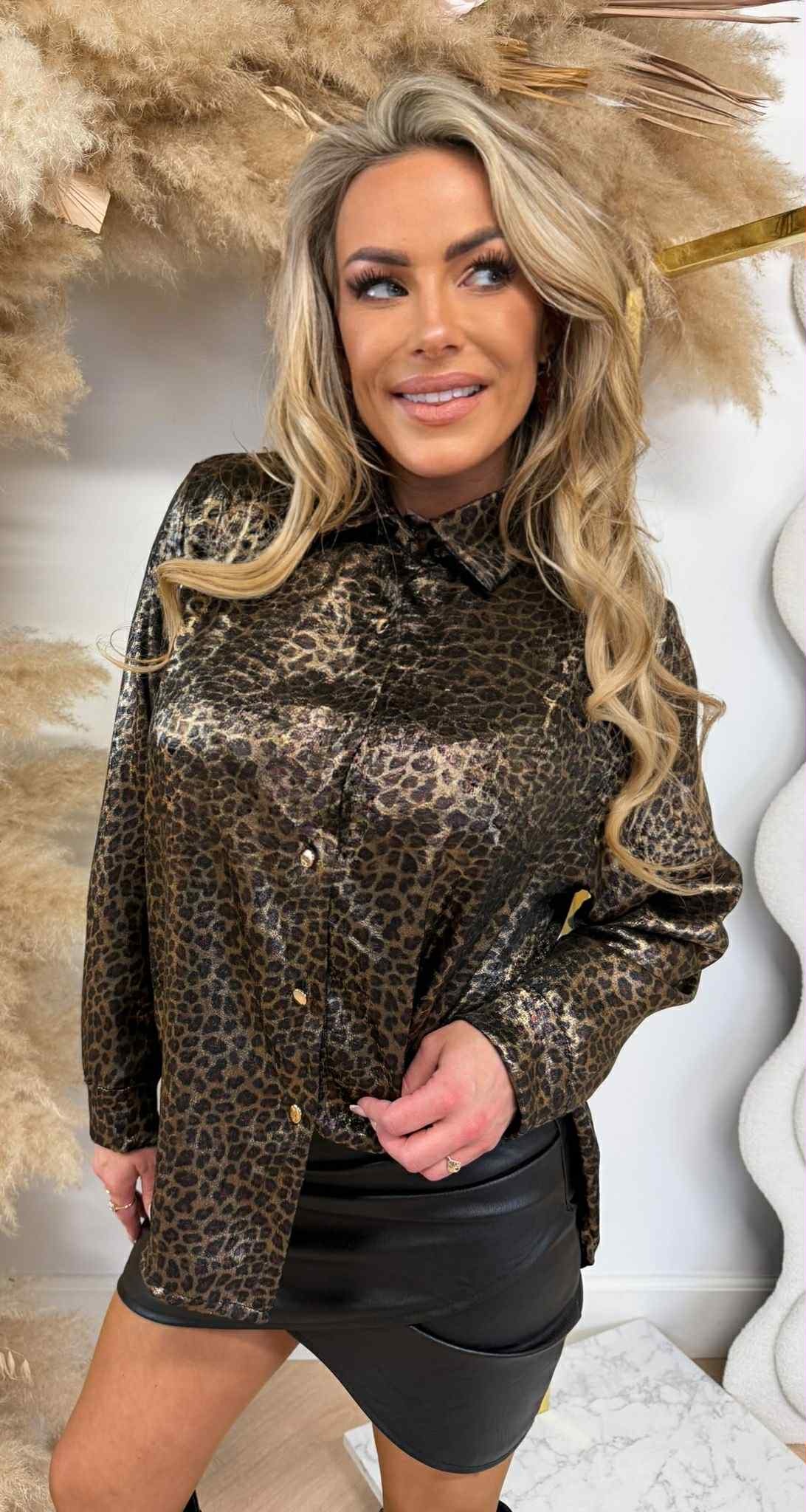 SHINY LEOPARD BLOUSE GOLD/BLACK