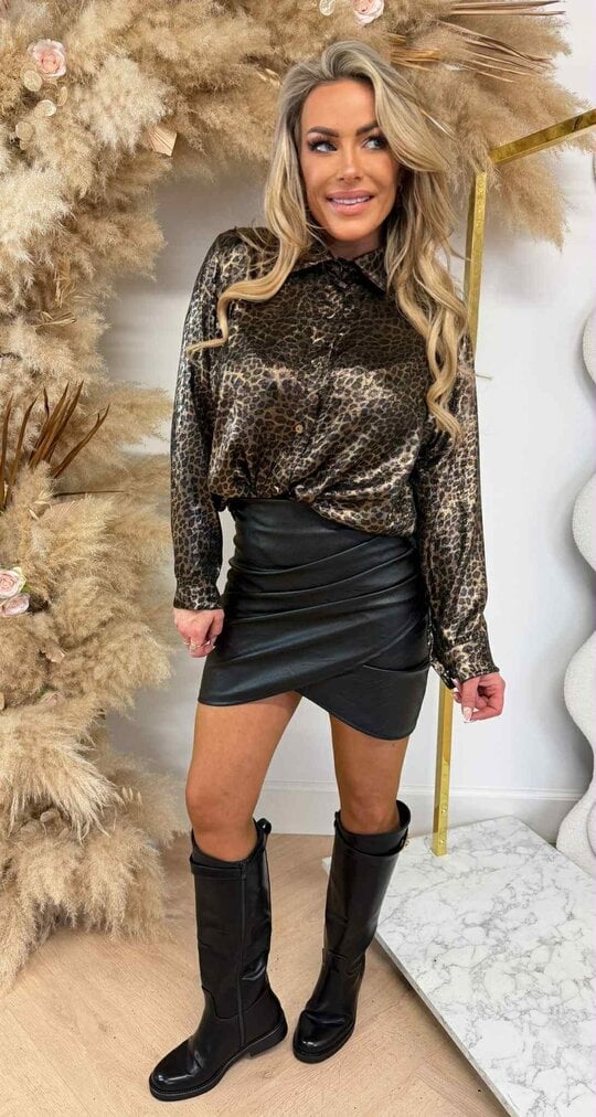 SHINY LEOPARD BLOUSE GOLD/BLACK