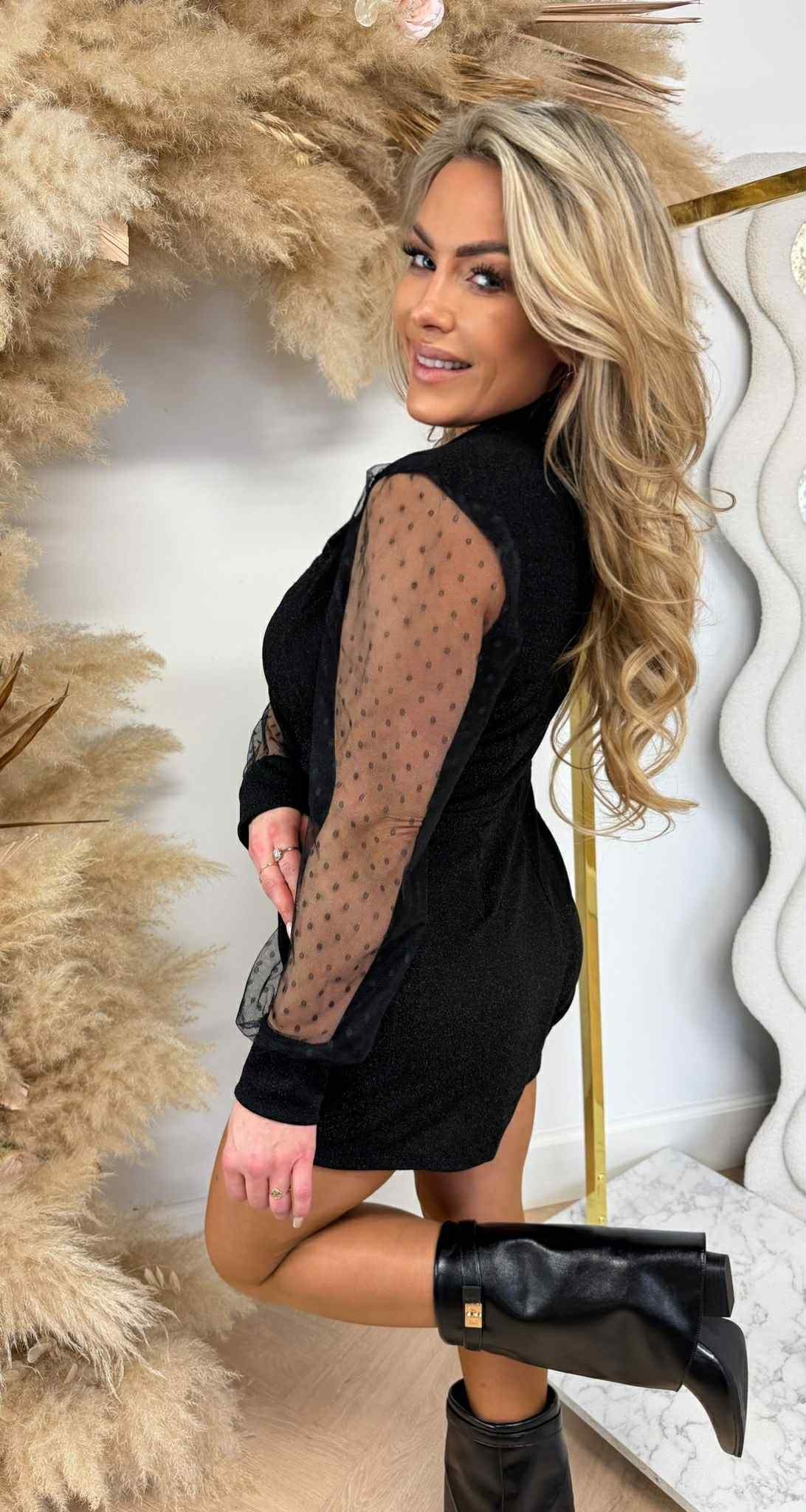 SPOTS GAUZE GLITTER PLAYSUIT BLACK