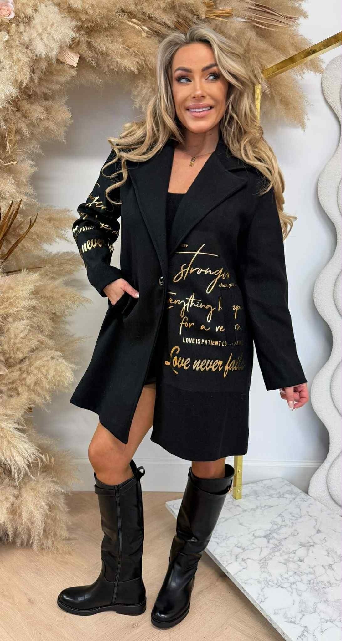 GOLDY TEKST COAT BLACK