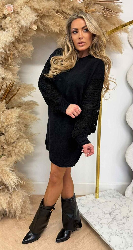 GIRLY PATROON SLEEVE DRESS 6532 BLACK