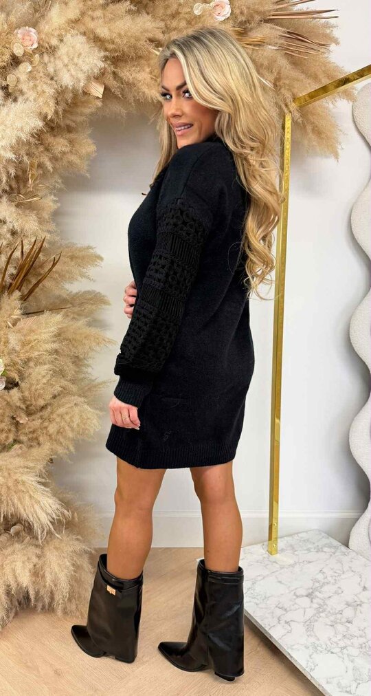 GIRLY PATROON SLEEVE DRESS 6532 BLACK