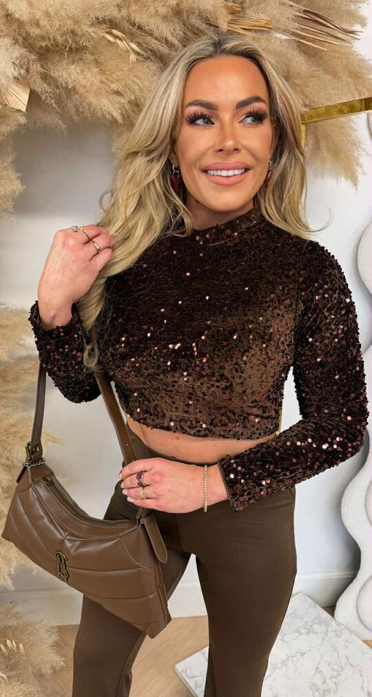 SEQUIN PARTY TOP 7051 CHOCO