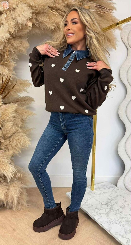 DENIM KRAAG HARTJES SWEAT 1026 CHOCO
