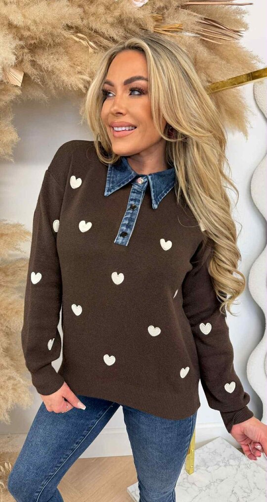 DENIM KRAAG HARTJES SWEAT 1026 CHOCO