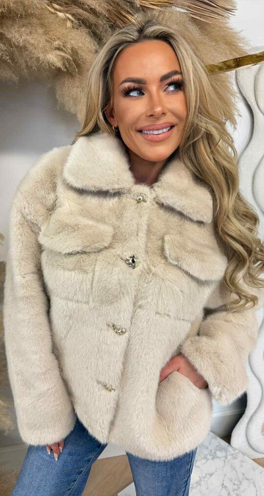 DIAMOND FAKE FUR KRAAG JACKET 1100 LIGHTBEIGE