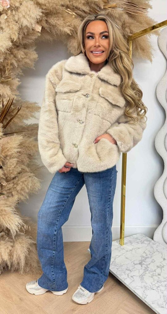 DIAMOND FAKE FUR KRAAG JACKET 10111 LIGHTBEIGE DIAMOND FAKE FUR KRAAG JACKET 10111 LIGHTBEIGE