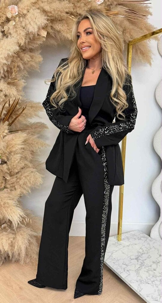 GRACE SEQUINS STRIPE SET BLACK/SILVER