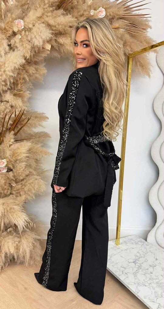 GRACE SEQUINS STRIPE SET BLACK/SILVER