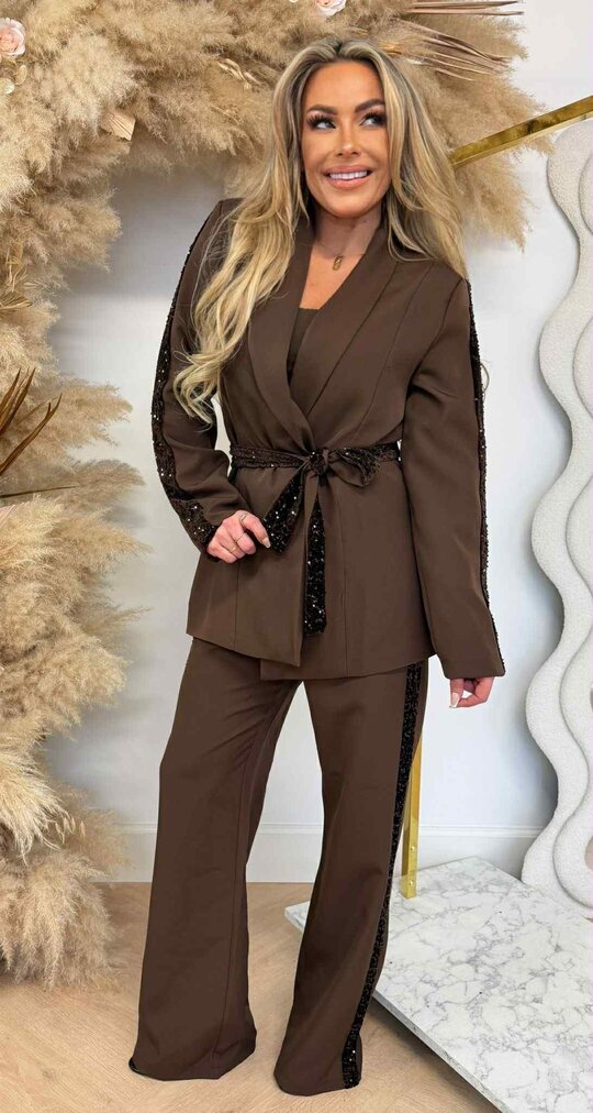 GRACE SEQUINS STRIPE SET CHOCO GRACE SEQUINS STRIPE SET CHOCO