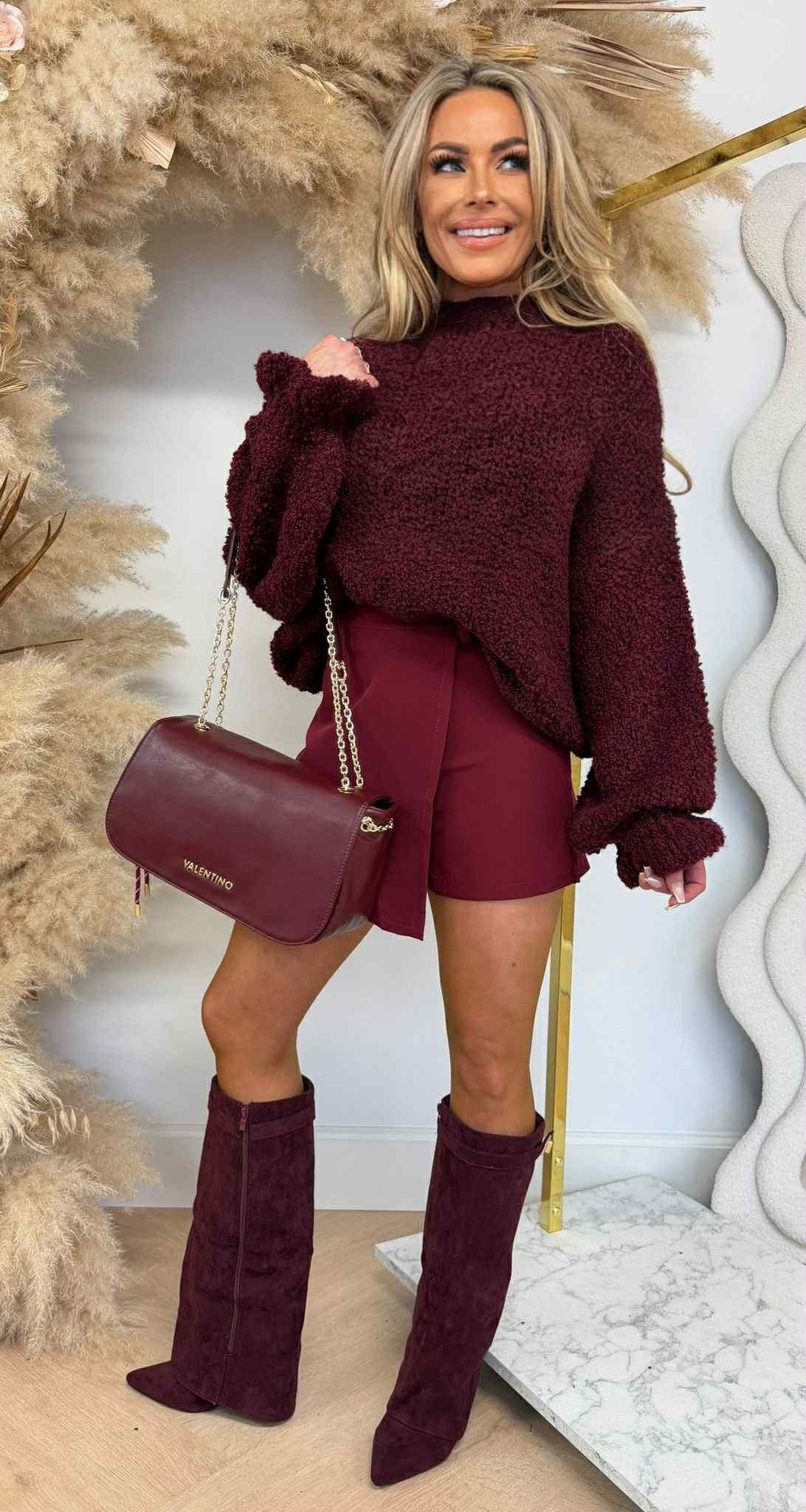 TEDDY RUFFLE SWEATER BURGUNDY TEDDY RUFFLE SWEATER BURGUNDY