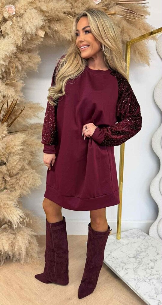 LOA PAILLET SLEEVE SWEATDRESS BURGUNDY