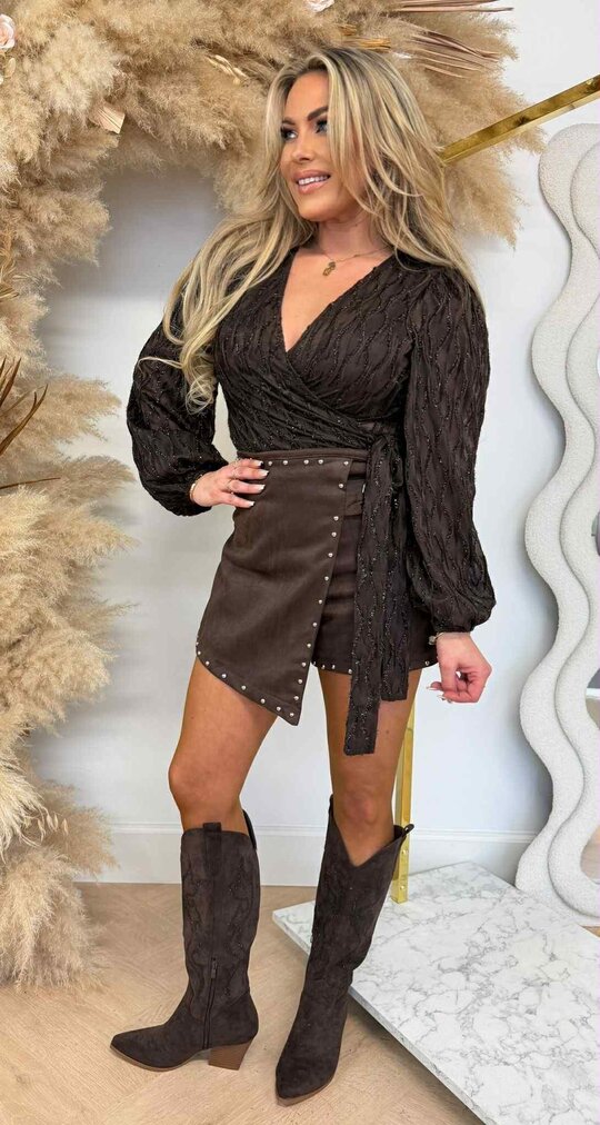 SHINE OMSLAG TOP 8866-2 DARKBROWN