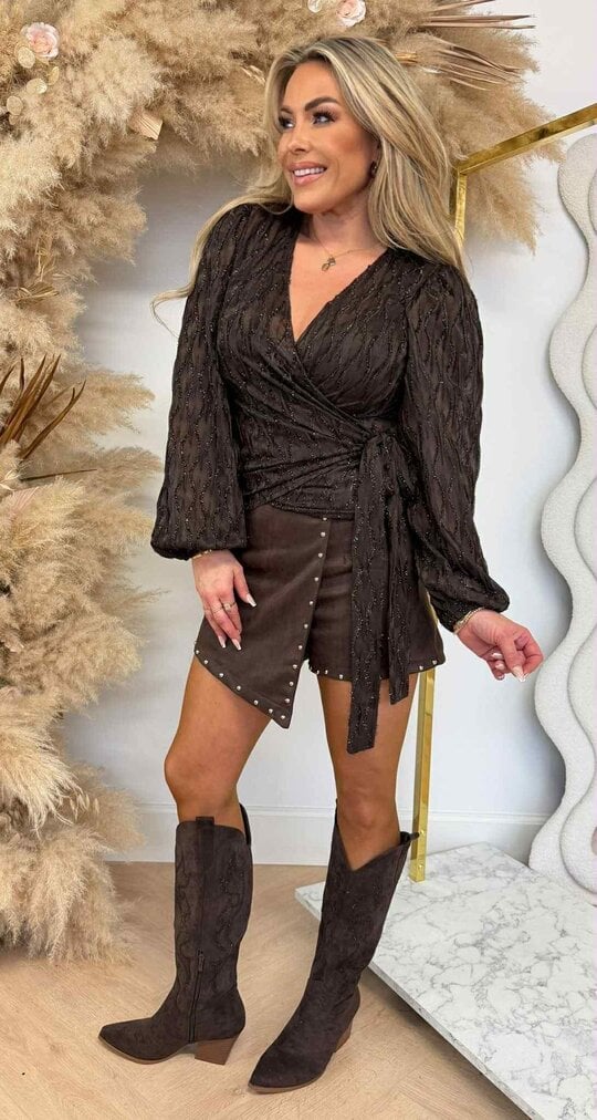 SHINE OMSLAG TOP 8866-2 DARKBROWN