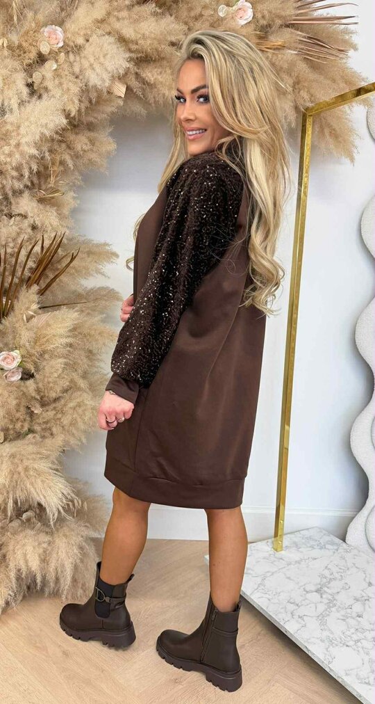 LOA PAILLET SLEEVE SWEATDRESS CHOCO