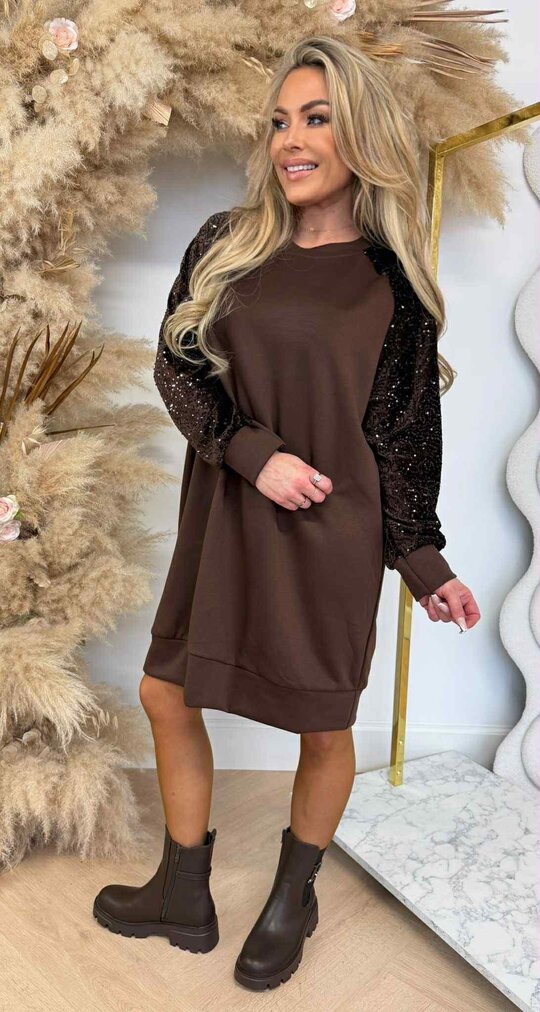 LOA PAILLET SLEEVE SWEATDRESS CHOCO