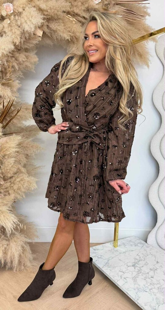 PARI SEQUIN DRESS 5496-3 COFFEE