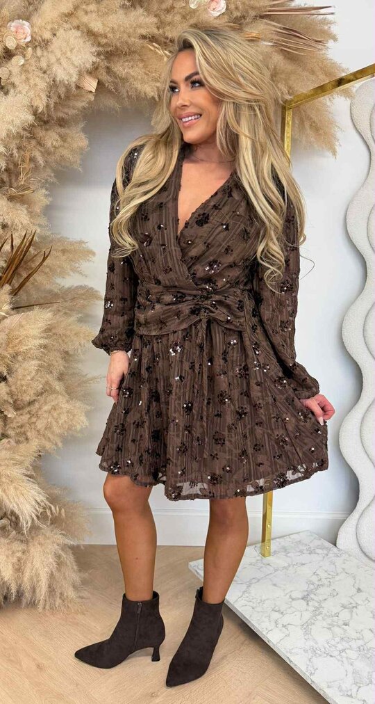 PARI SEQUIN DRESS 5496-3 COFFEE