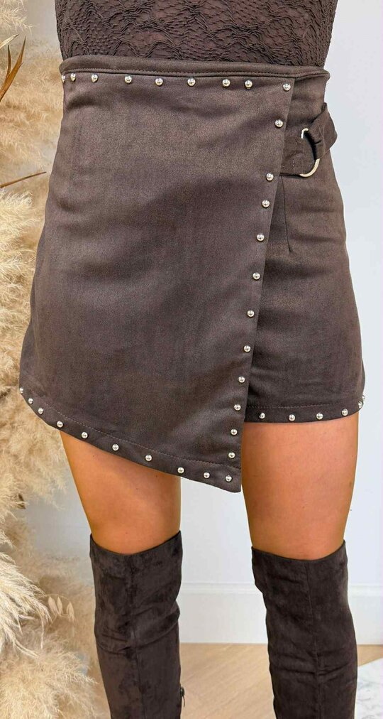 SUEDE LOOK STUDS SKORT CHOCO