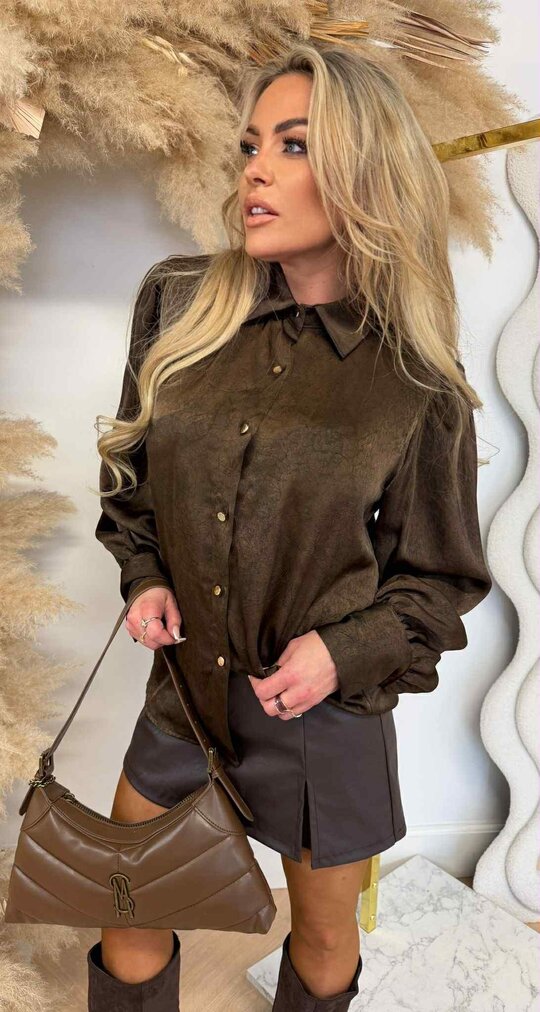 WASHED SHINING BLOUSE *H* 8573 BROWN