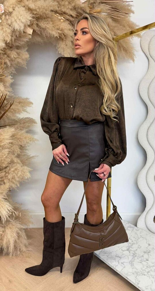 WASHED SHINING BLOUSE *H* 8573 BROWN