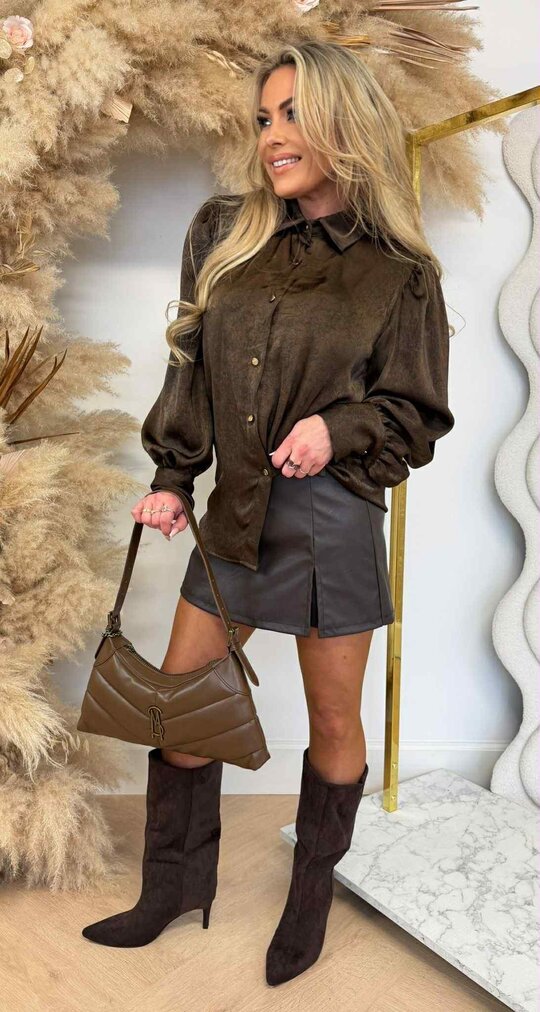 WASHED SHINING BLOUSE *H* 8573 BROWN