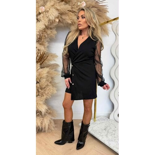 BUTTON MESH SLEEVE PLAYSUIT BLACK BUTTON MESH SLEEVE PLAYSUIT BLACK